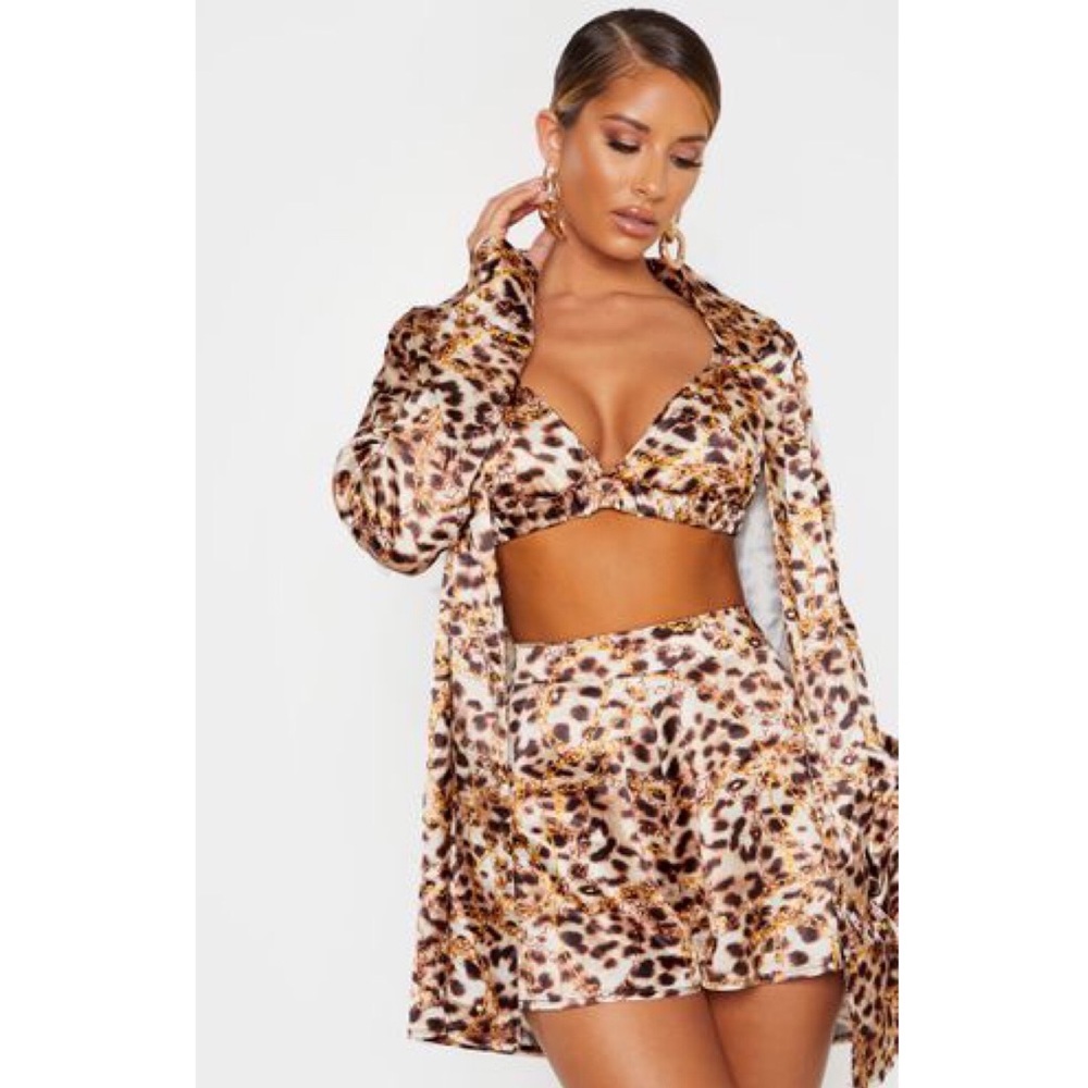 Brown Leopard Print Satin Short